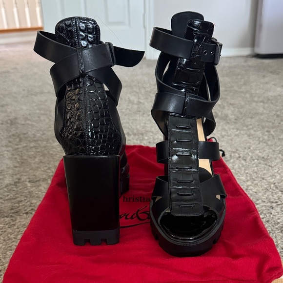 Christian Louboutin Black Multi-Strap Heels 100MM - Picture 2 of 11